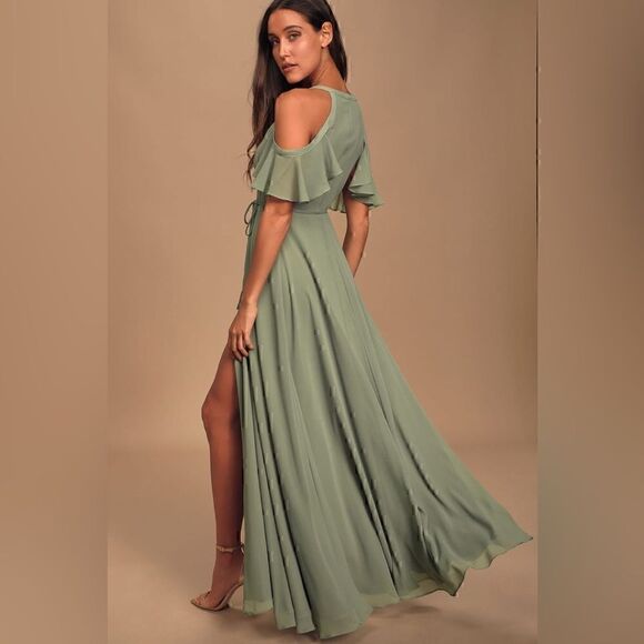 Lulus Dresses & Skirts - Lulu’s Easy Listening Sage Green Cold-Shoulder Wrap Maxi Dress